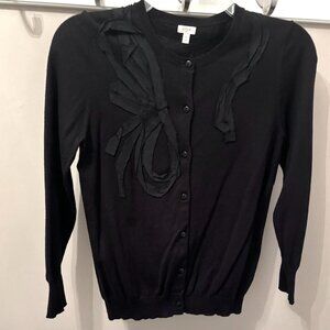J Crew Woman's CARDIGAN SWEATER with Ribbon Applique Size S in Color Black